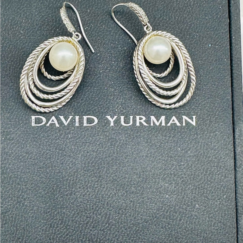 David Yurman Drop Earrings Pearl and Diamonds
